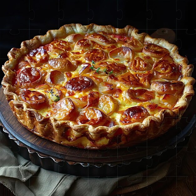 Una pizza con pepperoni e formaggio su un piatto di legno