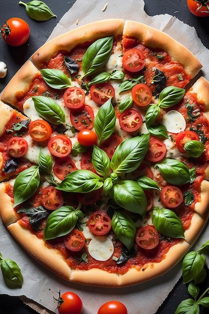 Una pizza con pomodoro e basilico.