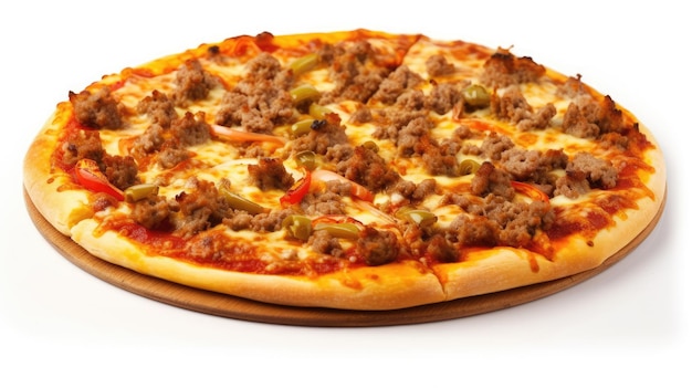 Una pizza con sopra carne e verdure
