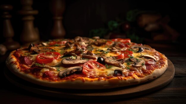 Una pizza con sopra funghi e olive