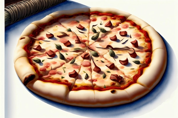 Una Pizza Seduta Sopra Una Teglia Coperta Di Condimenti