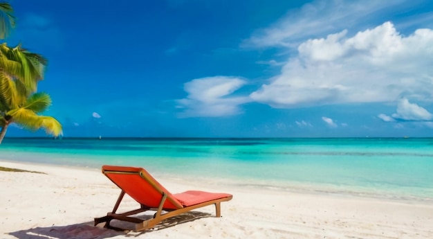 una poltrona rossa su una spiaggia con l'oceano sullo sfondo