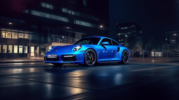 Una porsche 911 blu con il numero di targa 991.