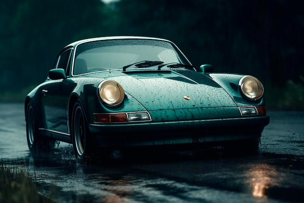 Una porsche 911 verde con la scritta porsche sulla fiancata