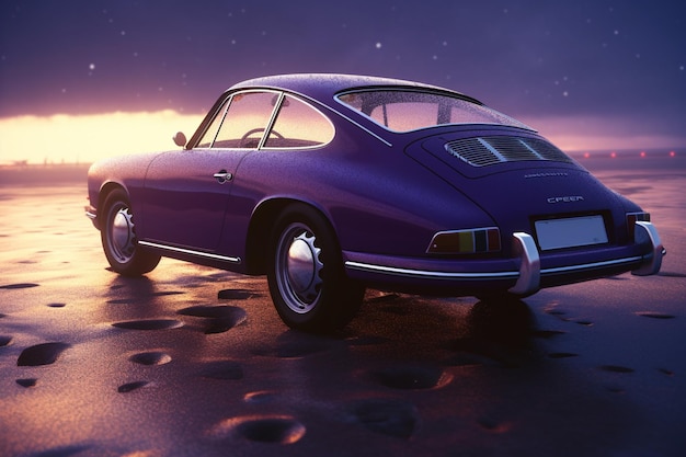 Una porsche blu con la scritta porsche sul retro.