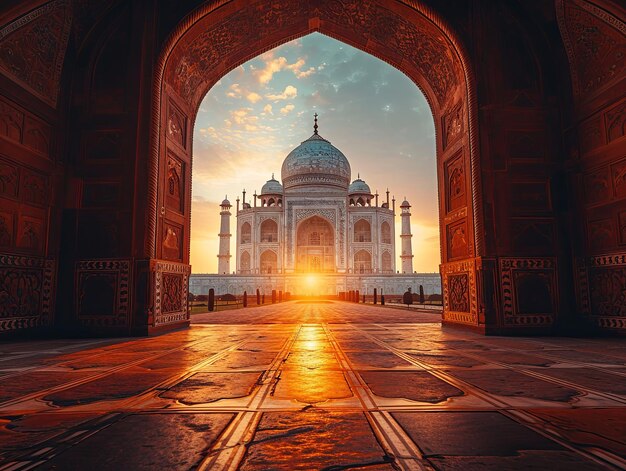 una porta aperta con il Taj Mahal