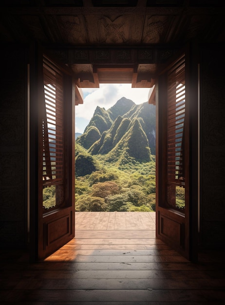 Una porta aperta su una vista sulle montagne