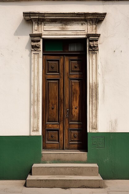 una porta di legno di un vecchio edificio con colori vivaci marrone verde bianco