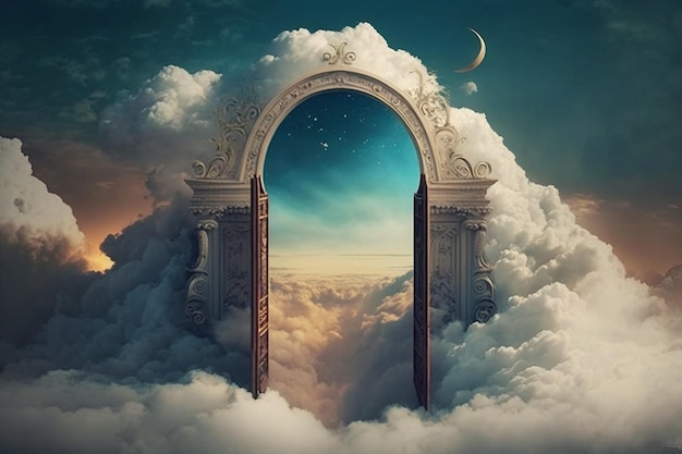 Una porta tra le nuvole che dice "la porta"