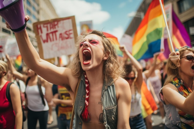 Una protesta asiatica in cui i partecipanti lottano per la parità di diritti e l'accettazione delle persone con una non tradizione