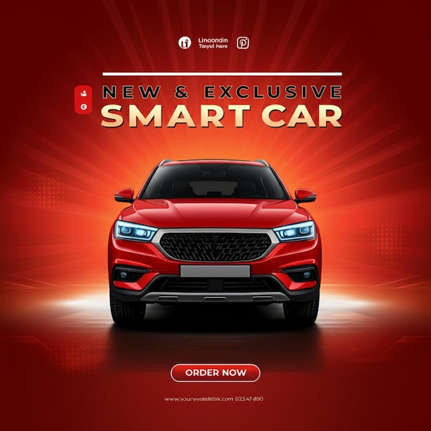 una pubblicità di una nuova auto con il logo della nuova auto