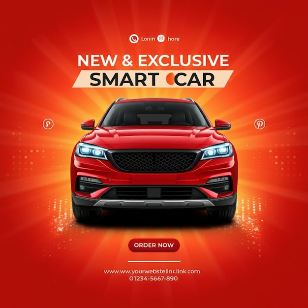 una pubblicità di una nuova auto per una nuova auto e una nuova smart car