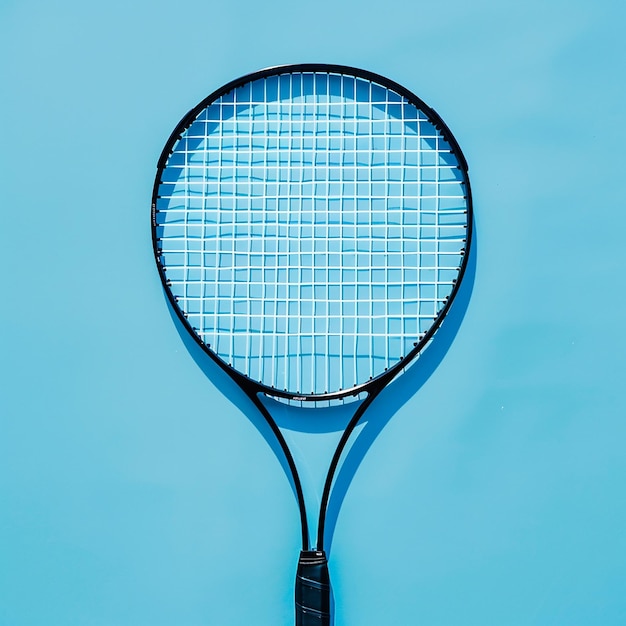 una racchetta da tennis con uno sfondo blu e una rete con una rete al centro