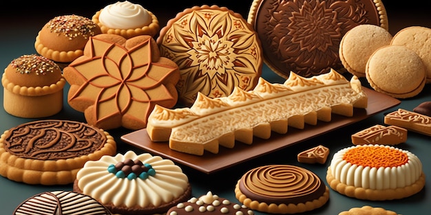 Una raccolta di biscotti diversi su un tavolo