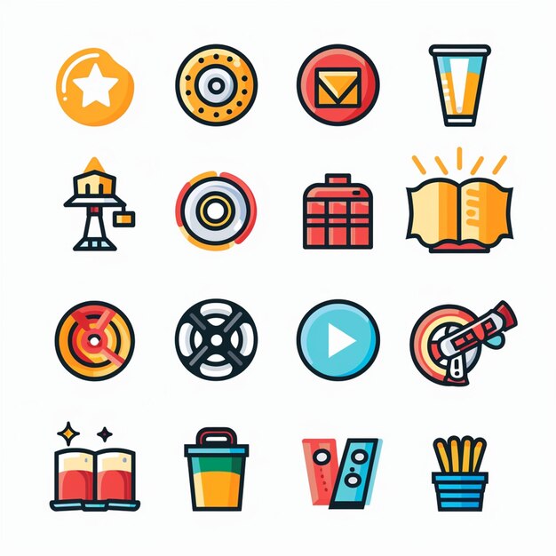 una raccolta di diverse icone tra cui un film e un tema di un film