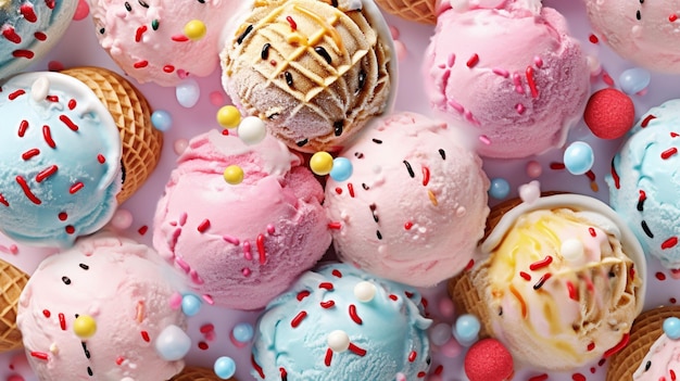 Una raccolta di gelati con granelli sopra