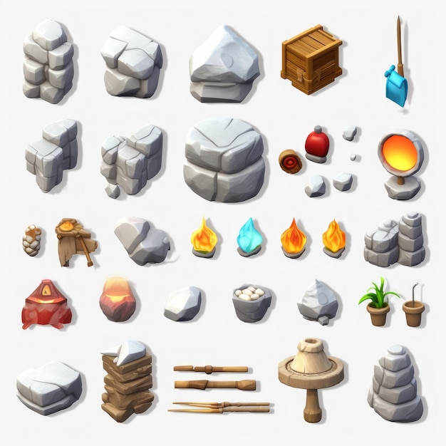 Una raccolta di immagini diverse tra cui una roccia, fuoco, fuoco e altri oggetti.