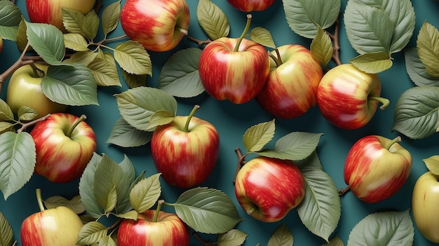 una raccolta di mele con foglie che dicono mele