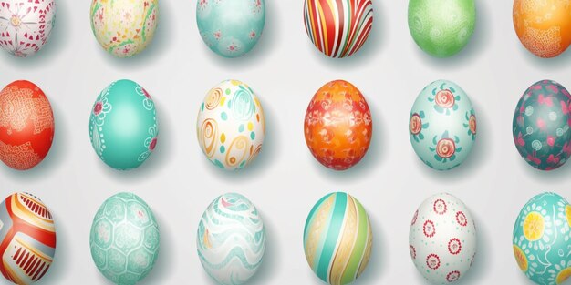 Una raccolta di uova di Pasqua con colori diversi.