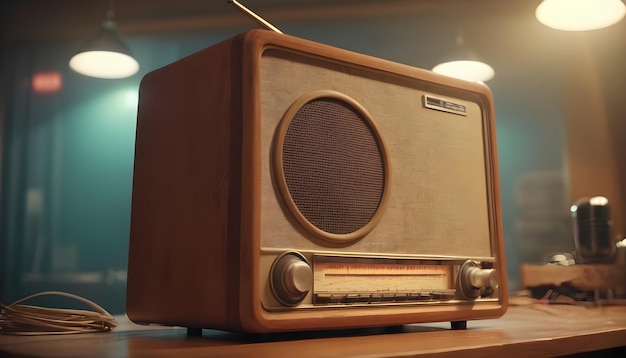 una radio d'epoca che trasmette musica dal vivo e notizie di anni passati