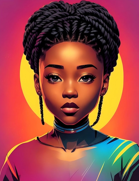 Una ragazza afroamericana con dreadlocks colorati sulla sua testa opera d'arte pittura digitale