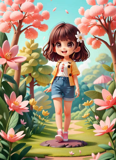 una ragazza cammina nella foresta