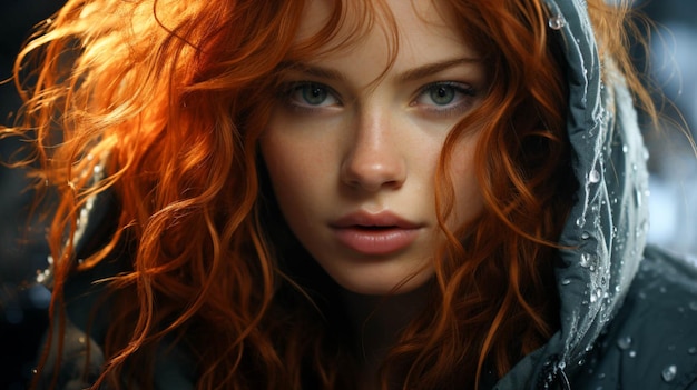 Una ragazza carina dai capelli rossi con gli occhi azzurri
