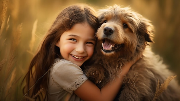 Una ragazza che abbraccia un cane con un cane