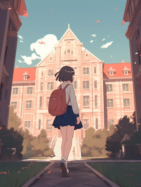 Una ragazza che cammina per strada davanti a un edificio