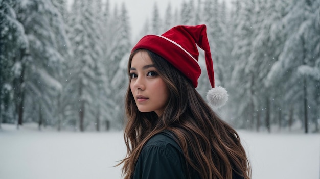 Una ragazza che indossa il cappello di Babbo Natale diffonde l'allegria natalizia