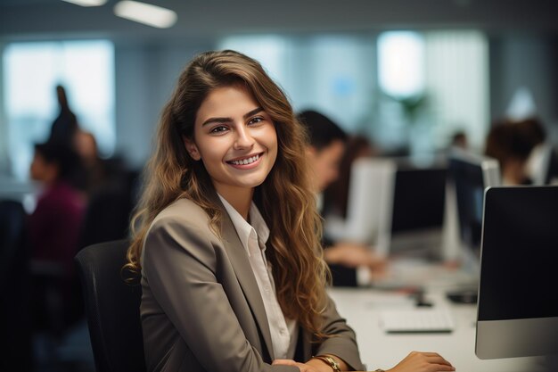 Una ragazza che lavora in un ufficio