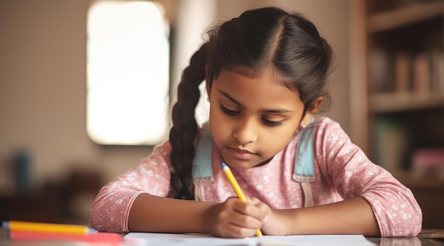 Una ragazza che scrive su un pezzo di carta