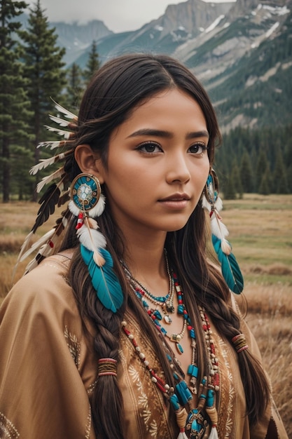 una ragazza con abiti e orecchini tradizionali