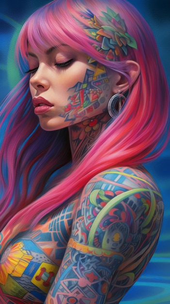 Una ragazza con capelli rosa e tatuaggi