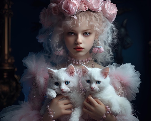 una ragazza con due gattini bianchi nelle mani