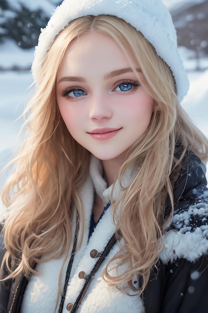 Una ragazza con gli occhi blu in inverno