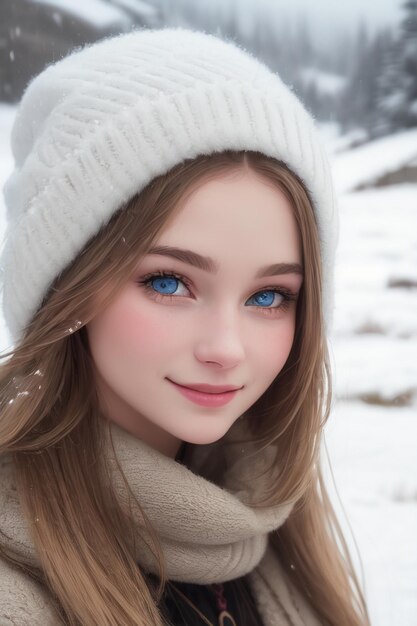 Una ragazza con gli occhi blu in inverno