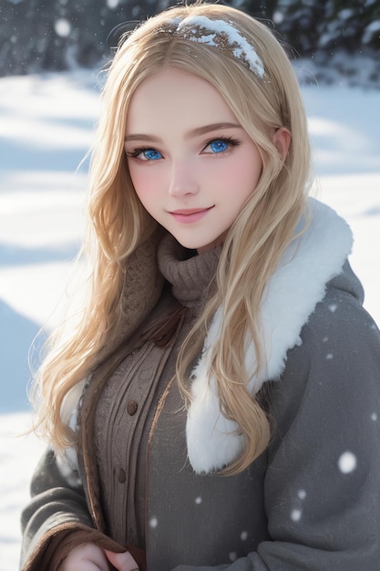 Una ragazza con gli occhi blu nella neve