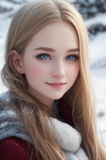 Una ragazza con gli occhi blu nella neve