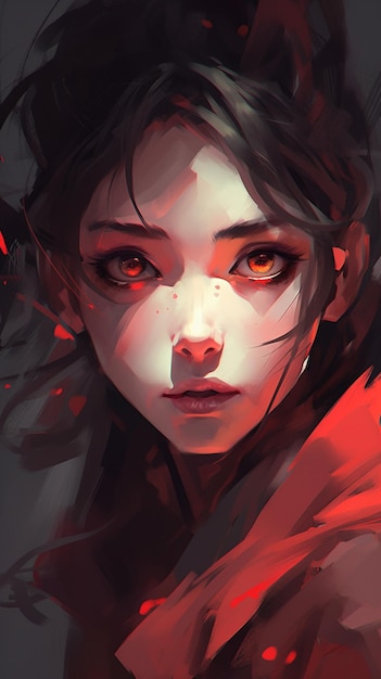 Una ragazza con gli occhi rossi e un cappuccio rosso