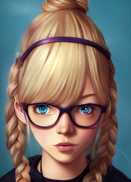 Una ragazza con gli occhiali e occhiali da vista blu