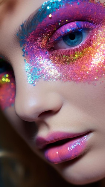 una ragazza con glitter e brillantini sul viso