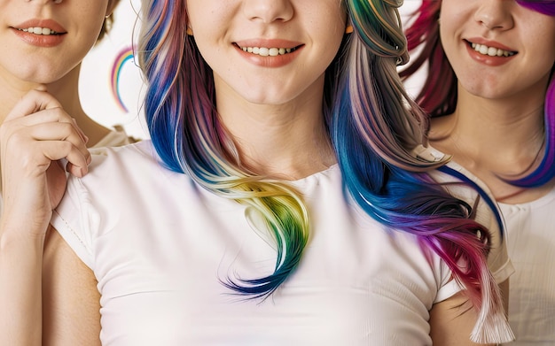 Una ragazza con i capelli color arcobaleno