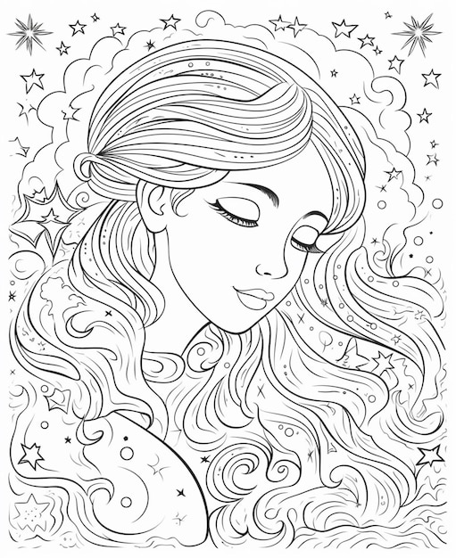 Una ragazza con i capelli lunghi e le stelle tra i capelli generativa ai