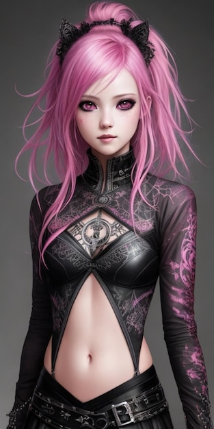 Una ragazza con i capelli rosa e un tatuaggio sul viso