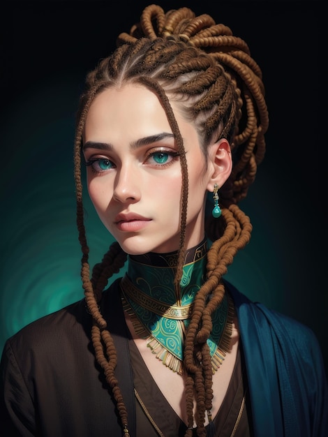 Una ragazza con i dreadlocks e una collana blu