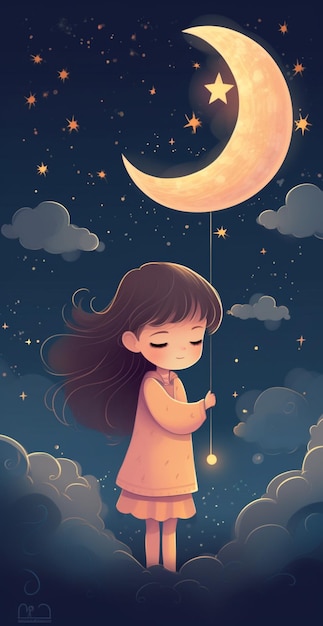 Una ragazza con la luna e le stelle in testa