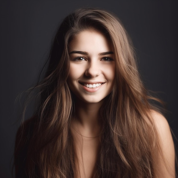 Una ragazza con lunghi capelli castani e una camicia bianca