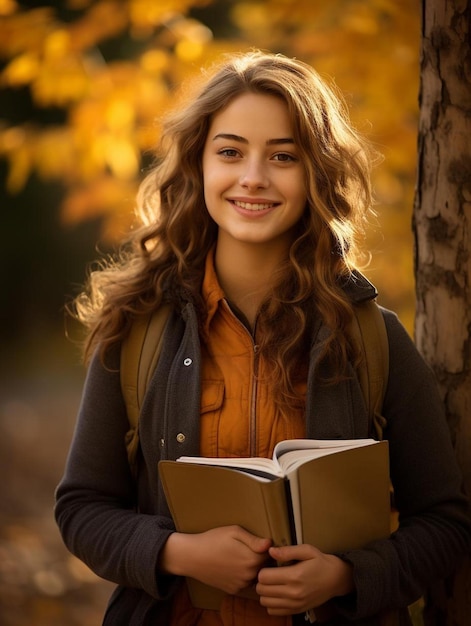Una ragazza con un libro in mano tiene in mano un libro.