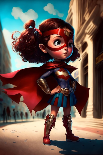 Una ragazza con un mantello e una maschera con sopra la scritta supergirl.